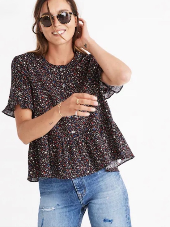 Madewell Tops - MADEWELL | Studio Ruffle Hem Top in Starry Night Button-Front Peplum Top Sz. XXS